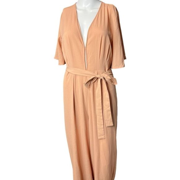 Favlux Angel Sleeve Belted Jumpsuit Pink Size Medium - Picture 2 of 7